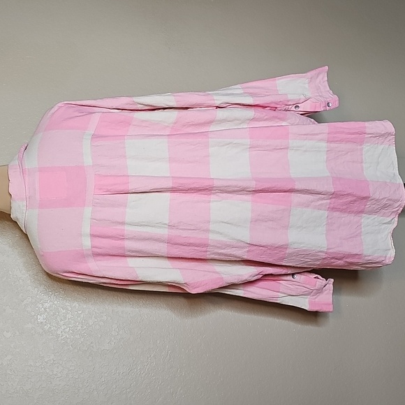 Aerie Pink and Cream Flannel Plaid Checkered Oversized Button Up Shirt XL - Picture 3 of 7